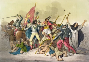 Combat entre les Indiens locaux et les conquistadors